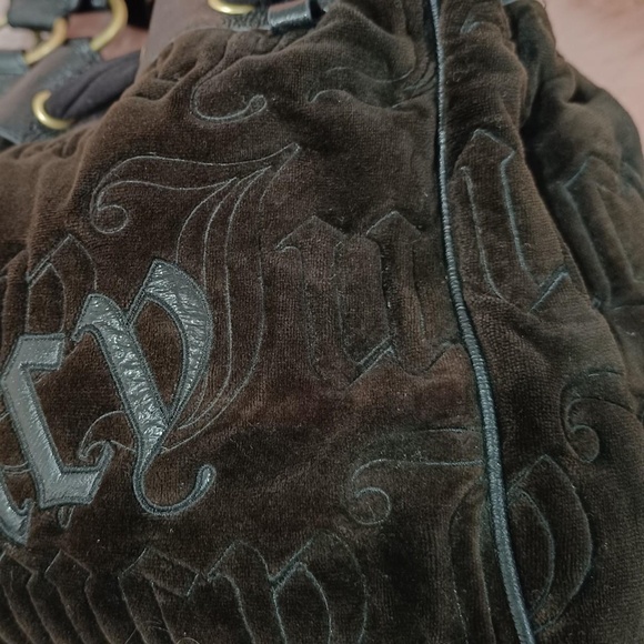 Juicy Couture Daydreamer Vintage Gothic Logo Velour Bag Purse Bow Ribbon Tote - Picture 7 of 8